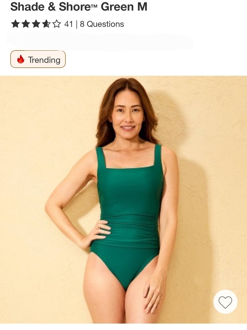 Shade & Shore Emerald Green Square-Neck One-Piece Swimsuit Tummy Control